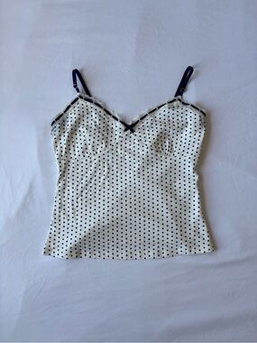 pink x frankie bikinis collab discontinued + sold out navy polka dot cami